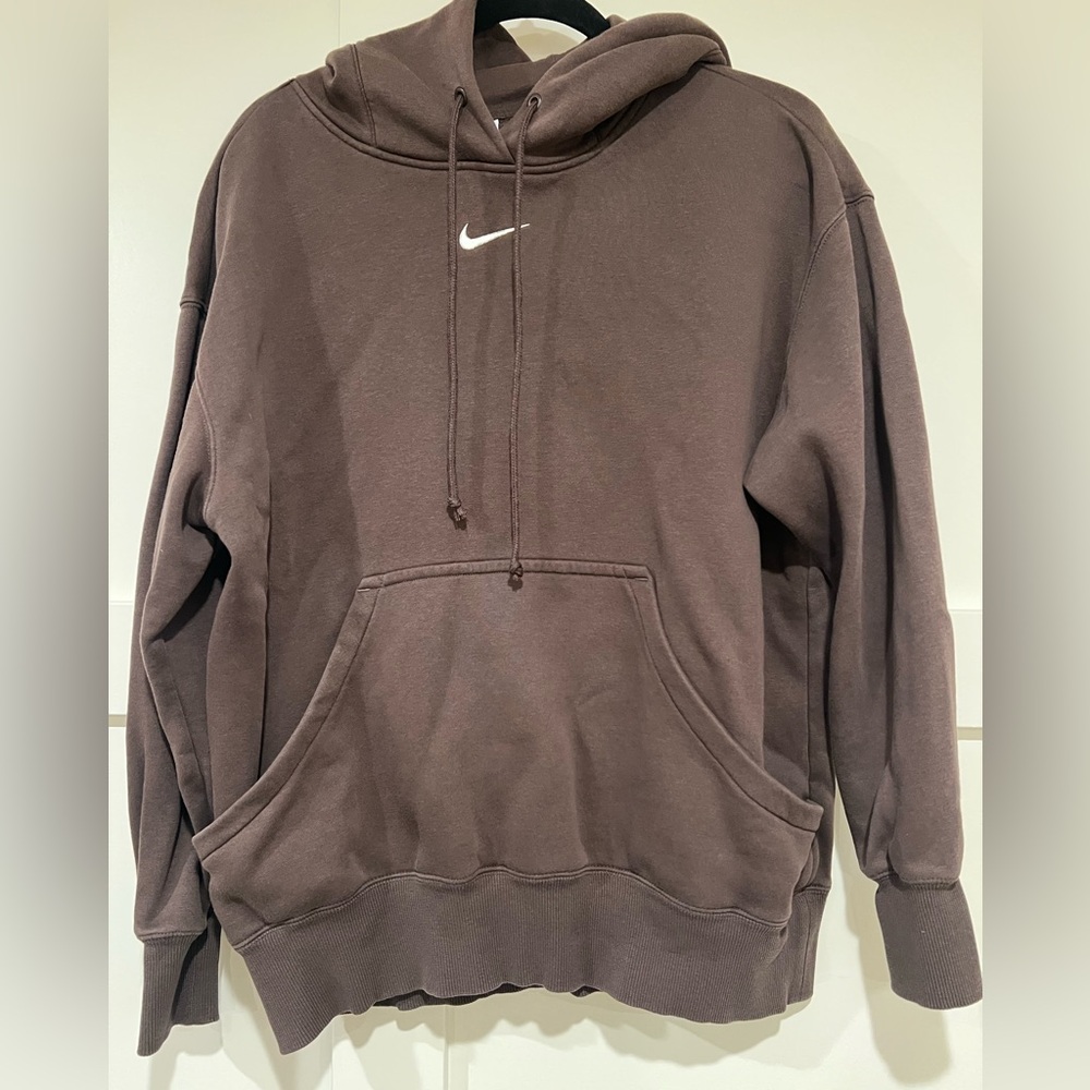 Nike Brown Sweater with Ribbed Cuffs and Hood